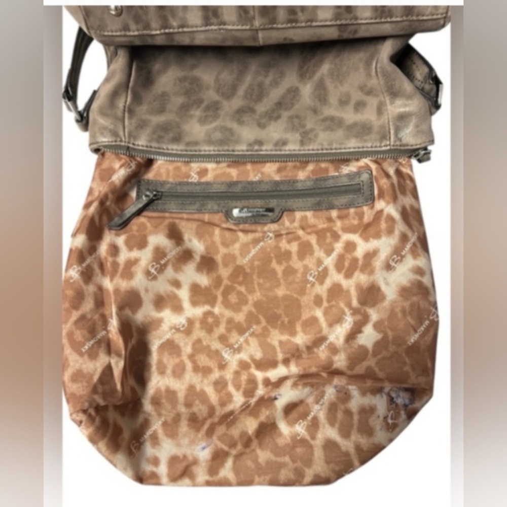 B Makowsky Animal Print Leather Hobo Bag, 12" wide x 13" length - Picture 12 of 16